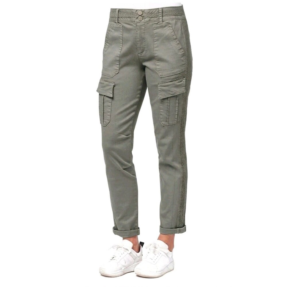 Democracy Size 10 Ab Solution Cargo Pants Olive Green Lace Trim Utility Stretch